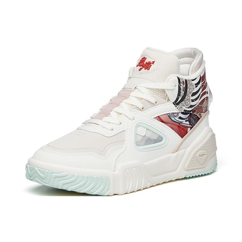 Anta Life Collection Flame Anti-Slip Wear-Resistant High-Top Skateboard Shoes Women's White Sneakers 122148088-2