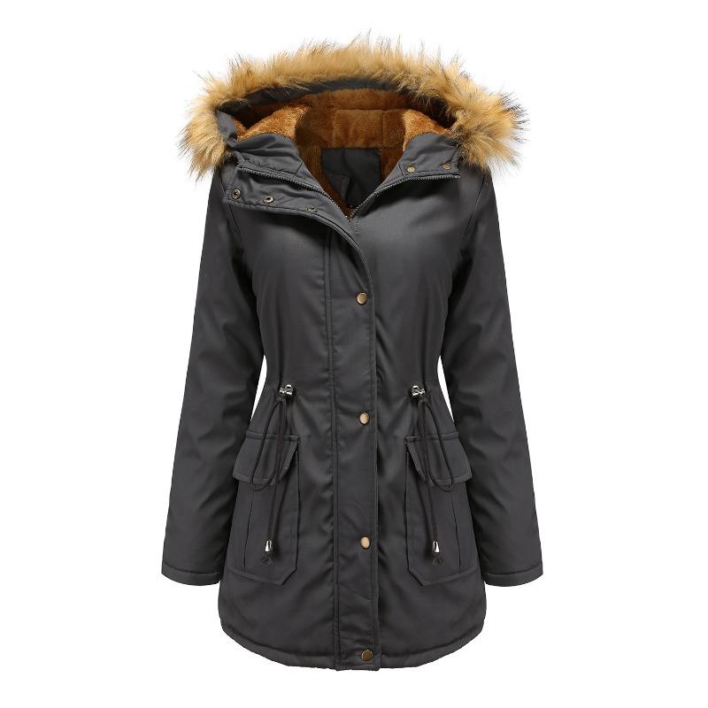 Women's Winter Plus Size Plus Velvet Hooded Fur Collar Winter Warm Cotton Jacket