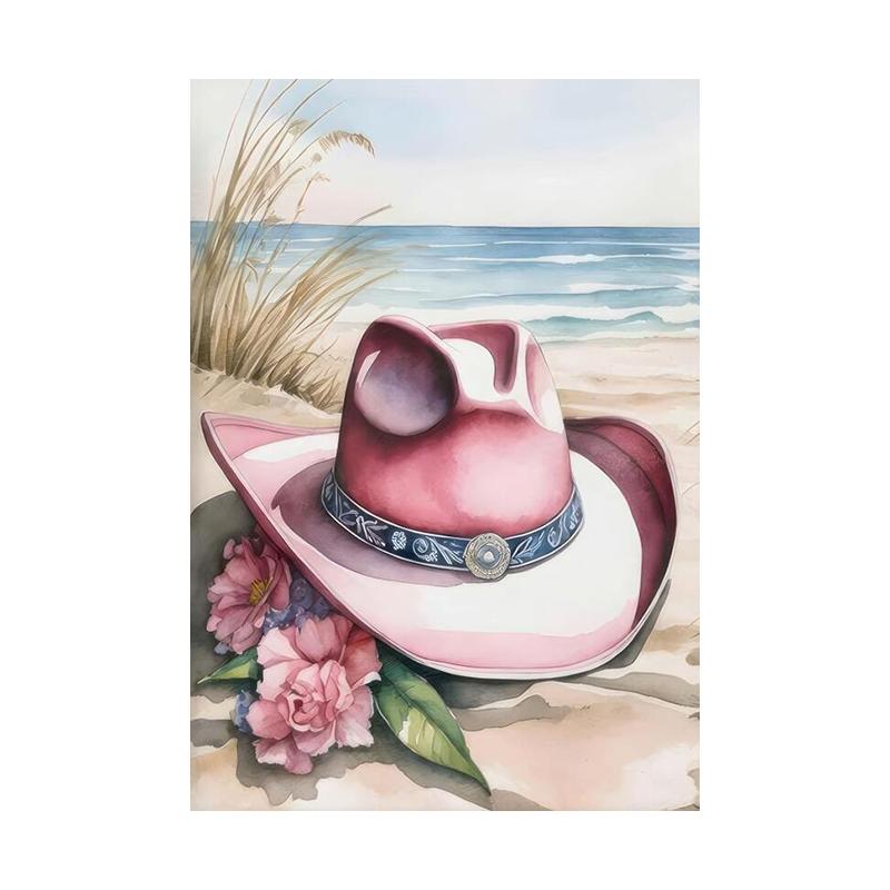 

Набор картин на холсте Chic Cowgirl - розовый цветочный узор, дизайн сапог и шляпы - модный декор в стиле преппи для спальни или общежития для девочек 20x30cm зелёный