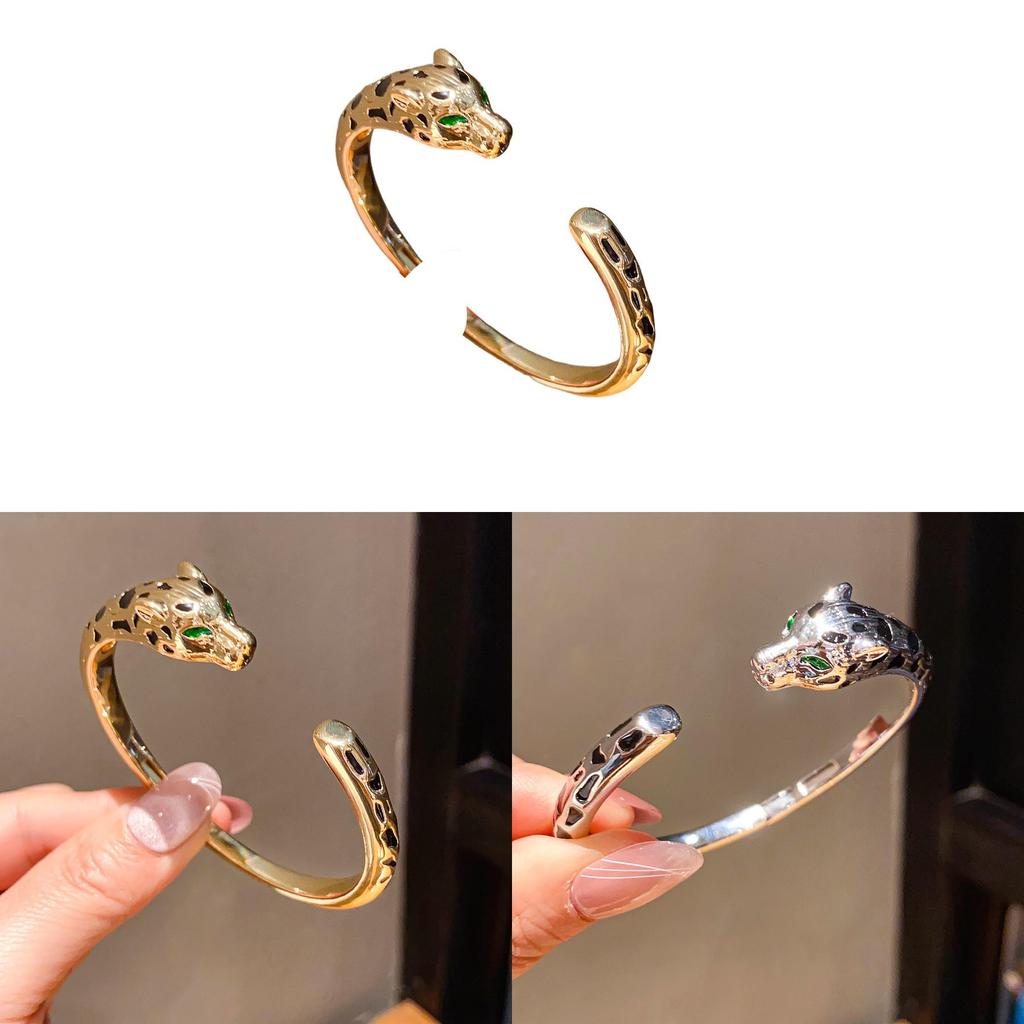 Bracciale a Manetta Animalier Leopardo in Oro 18k con Accenti di Zirconia per Donne Eleganti