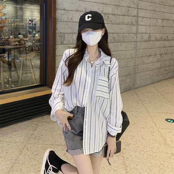 Women's Striped Long Sleeved Shirt Spring Autumn Women's Clothing Loose and Slimming French Style Top