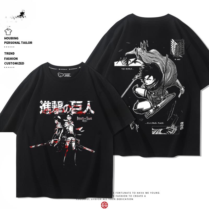 Summer 100% Cotton T-shirt Attack Giant Wings of Freedom Clothing Sergeant Alan Mikasa Around Short-sleeved Men