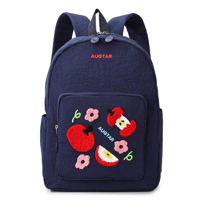 

Милый вышитый рюкзак с яблоком для девочек, холщовый рюкзак, стильная школьная сумка с цветочным дизайном, портативный легкий рюкзак S синий