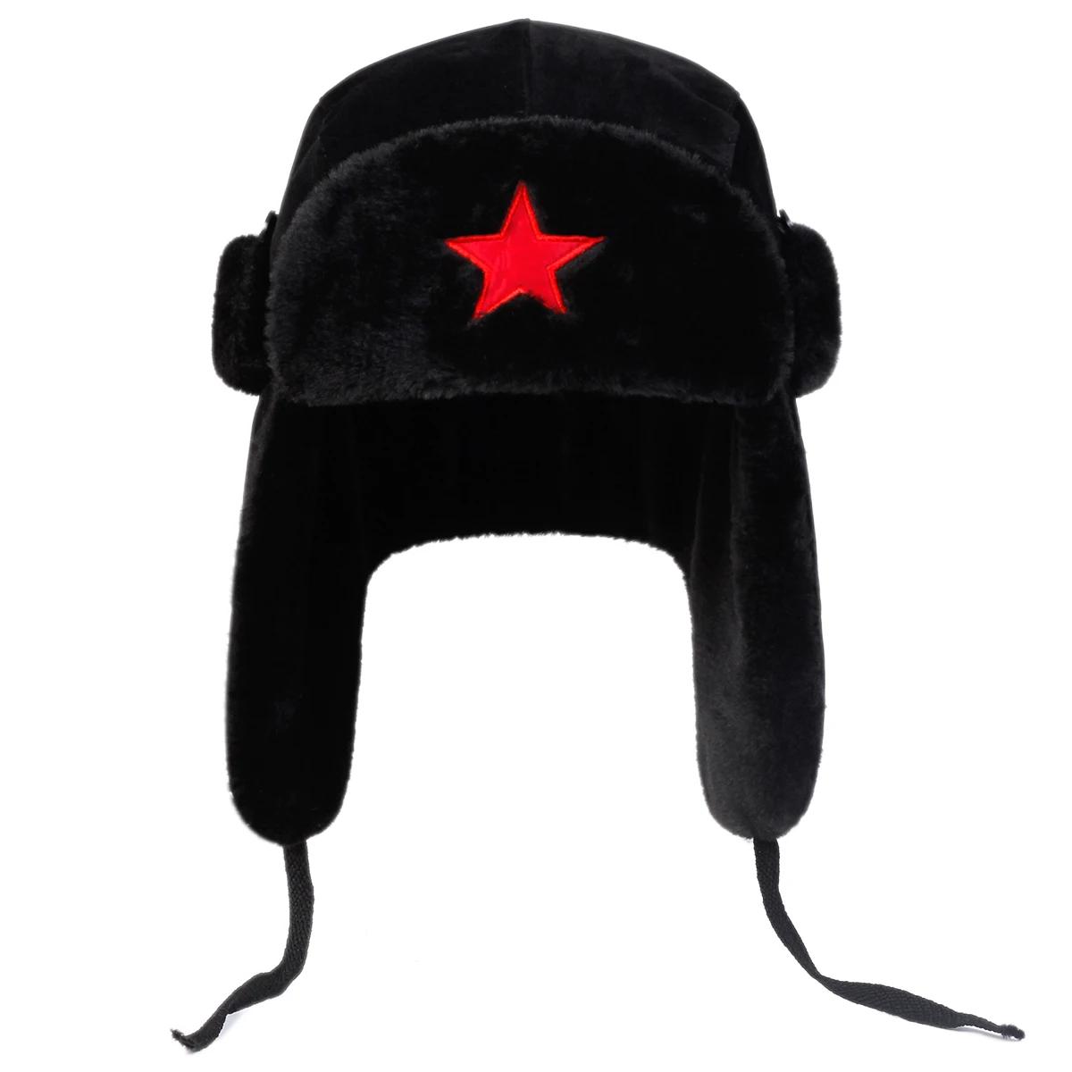 

Unisex Five Pointed Star National Emblem Lei Feng Hat Winter Earflap Warm Ski Hat Bomber Hats For Riding And Snow Activities