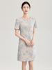 Nanyou Elegant Embroidered Jacquard Linen A-line Dress with Waist-cinching Short Sleeves for Spring/Summer Style