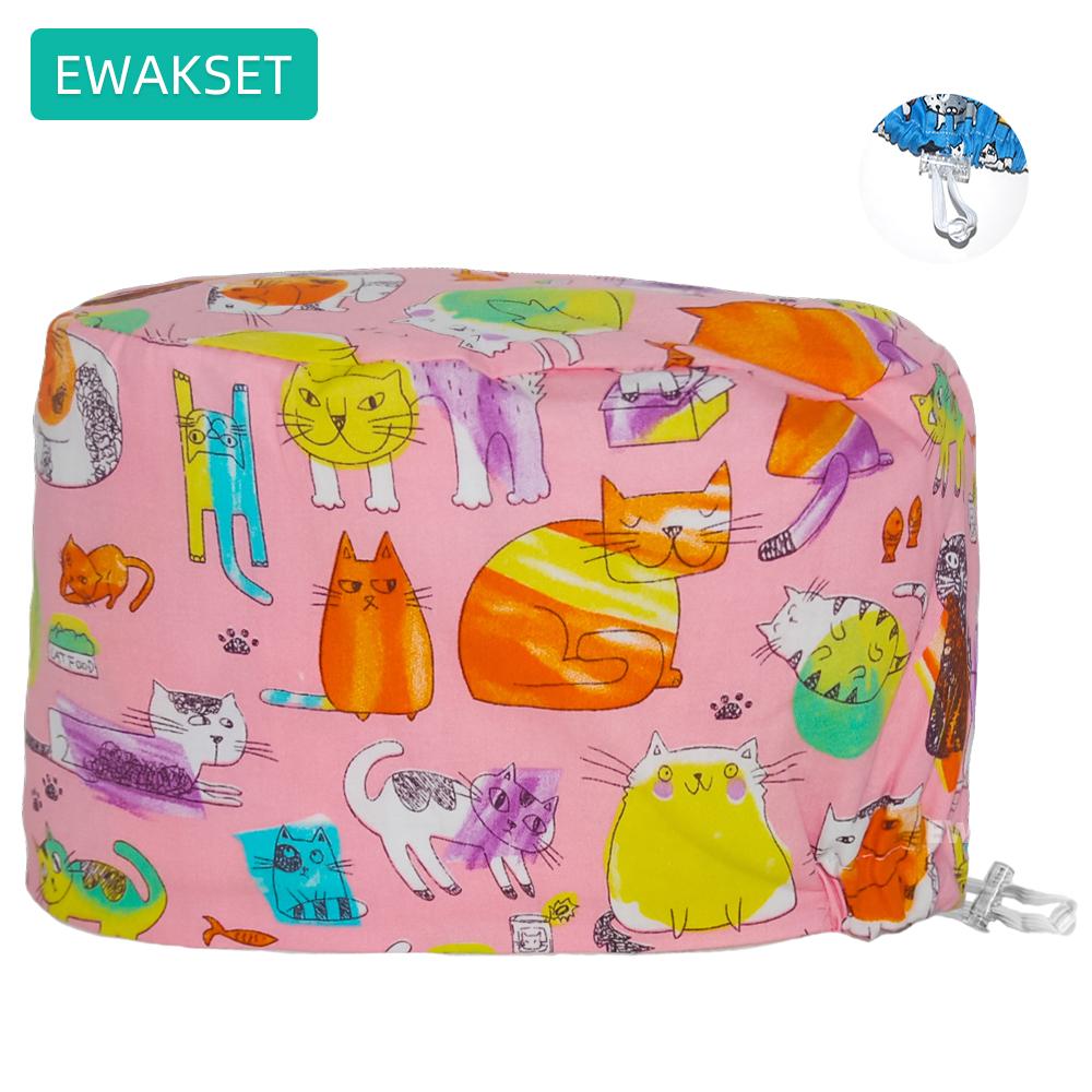 Women's Long Hair Medical Scrub Cap Dental Anesthesia Skeleton OBGYN Print Surgical Hat Adjustable Euro Style for Nurse Doctor
