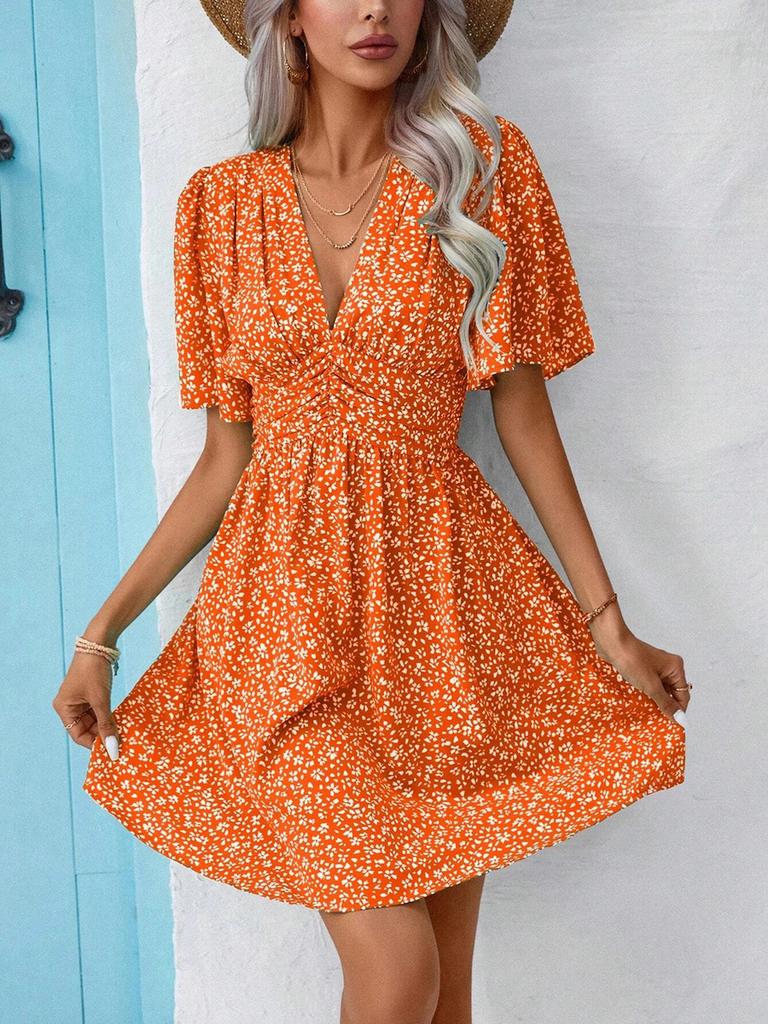 Women's Summer New V-Neck Sleeveless Printed High Waist Floral Ruffled Dress