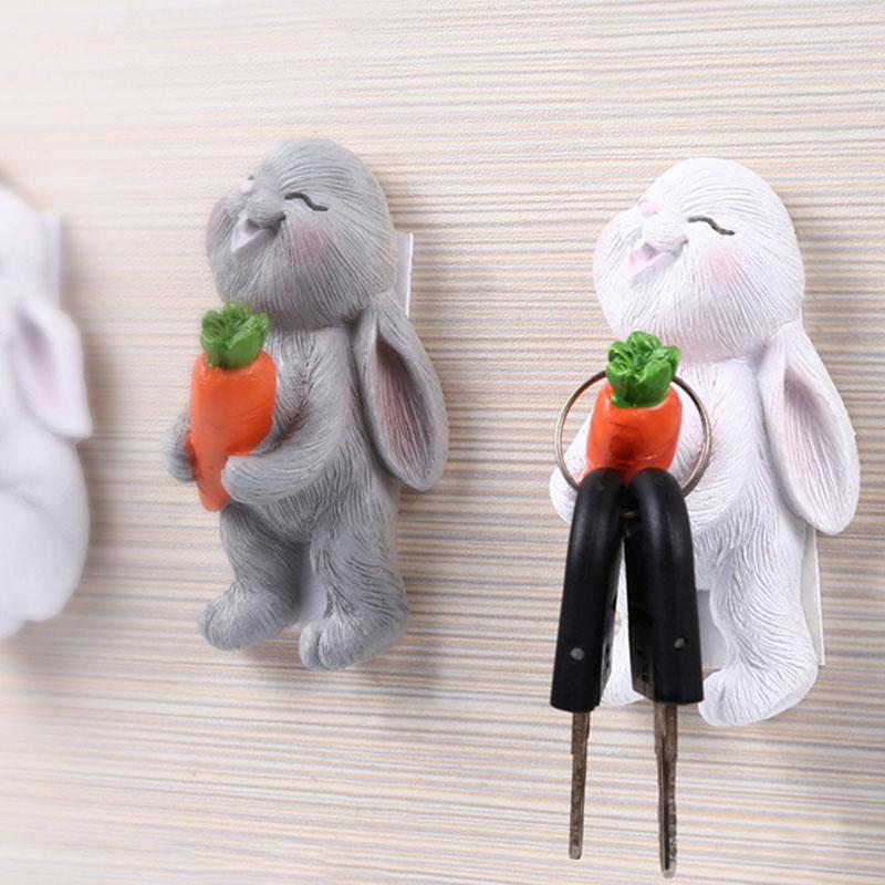 Cute Rabbit Hook Key Holder Wall Hangers For Clothes Coat Hanger Self Adhesive Wall Hooks Hanger Decor Kitchen Bathroom Hooks