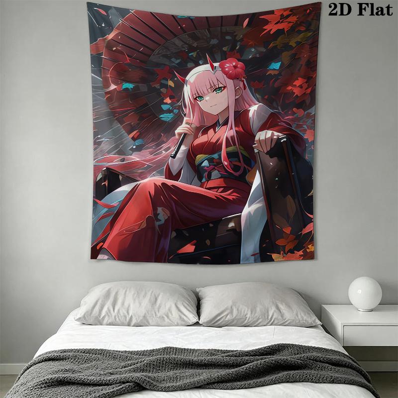 Darling in the Franxx 02 Wall Tapestry Aesthetic Wall Hanging Printed Fabric Blanket Decorative Tapestries for Bedroom Living Room Home Decor