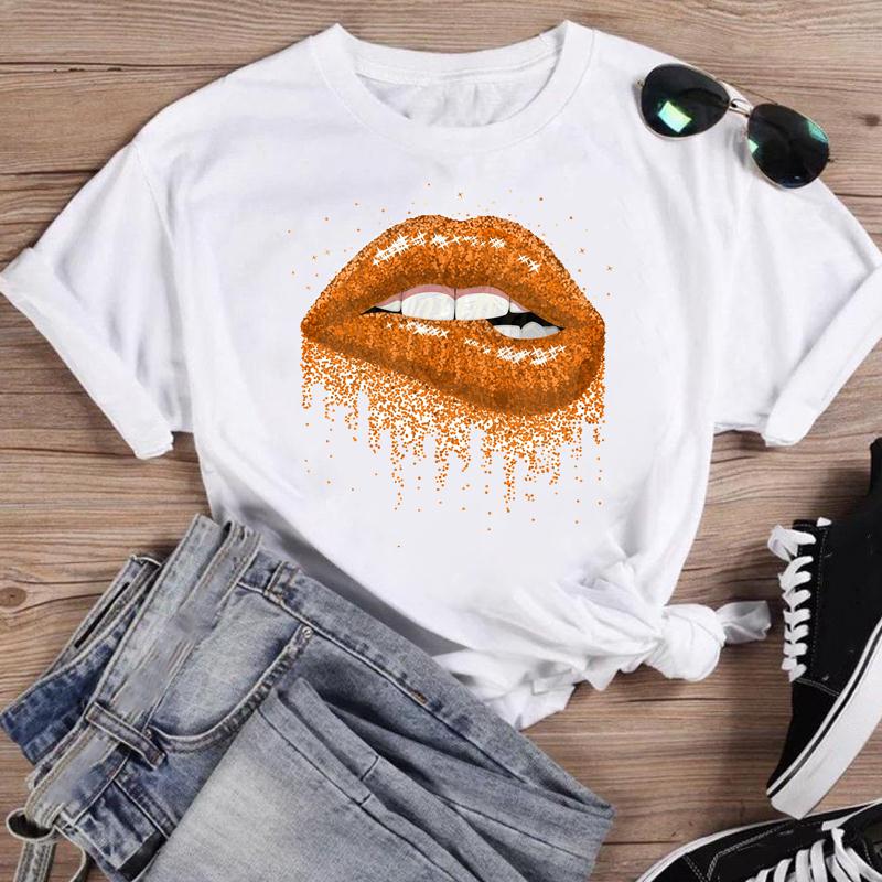 Women Lip Watercolor Sexy Lip Sweet Print T Shirt Female Graphic Top Short Sleeve Fashion  Summer Tshirts Casual Tee T-Shirt