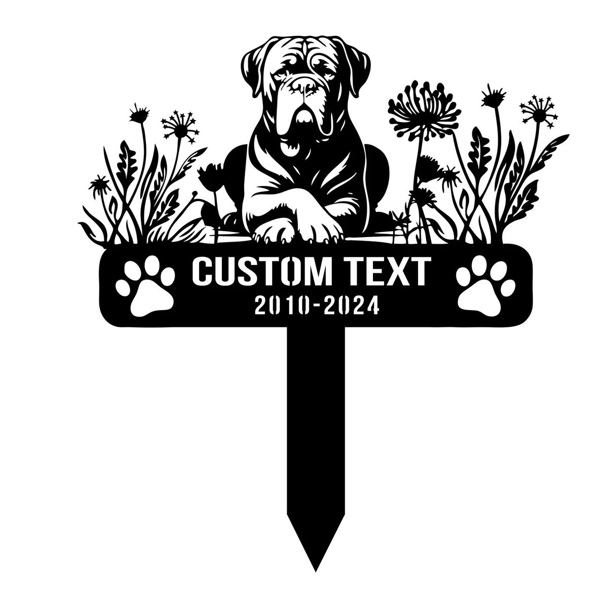 Garden Memorial Metal Sign, Personalized Dog Grave Marker, Outdoor Pet Decor, Dogue De Bordeaux Stake
