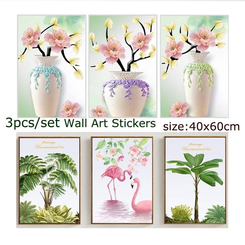 3pcs/set  Self-adhesive Decorative Wall Stickers Picture Warm Poster Home Layout Background Wallpape