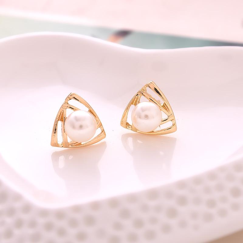E10 Korean Style Triangle Pearl Stud Earrings - Simple & Elegant Small Accessories