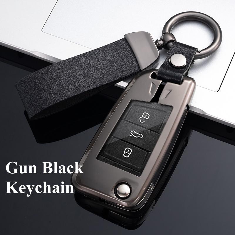HIBEYO Custodia Per Chiave Auto In Pelle E Lega Di Zinco, Portachiavi Per Volkswagen Magotan, Passat CC B8, Skoda Superb E Altri, Modello A 3 Tasti, Colore Argento E Nero