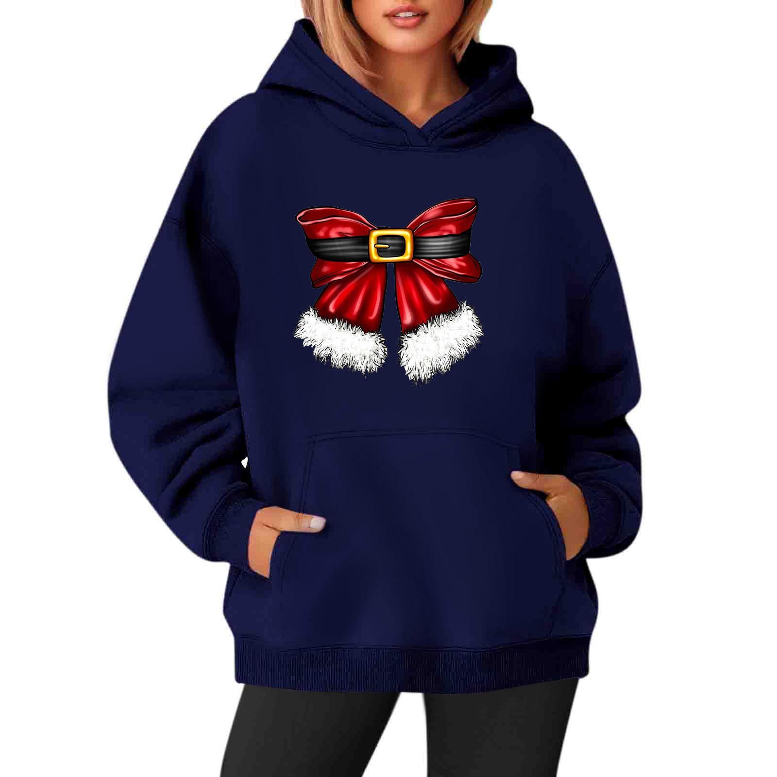 

Женские толстовки с круглым вырезом, длинным рукавом, рождественским принтом, однотонная толстовка с капюшоном XL тёмно-синий