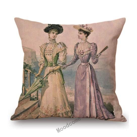 Elegant European Victorian Era Fashion Duchess Ladies Vintage Poster Royal Home Decorative Sofa Pillow Case Linen Cushion Cover