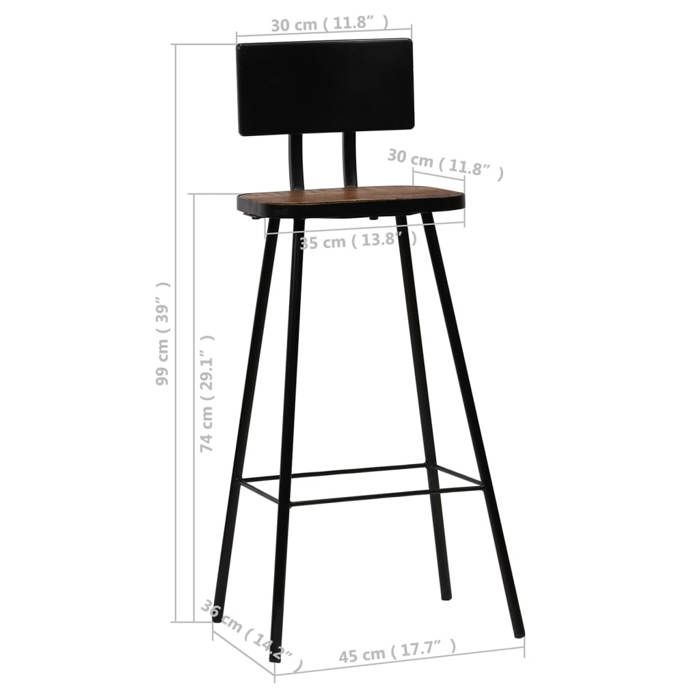 VidaXL 4x Chaises de Bar Bois Massif de Récupération Marron Foncé Tabouret 245391