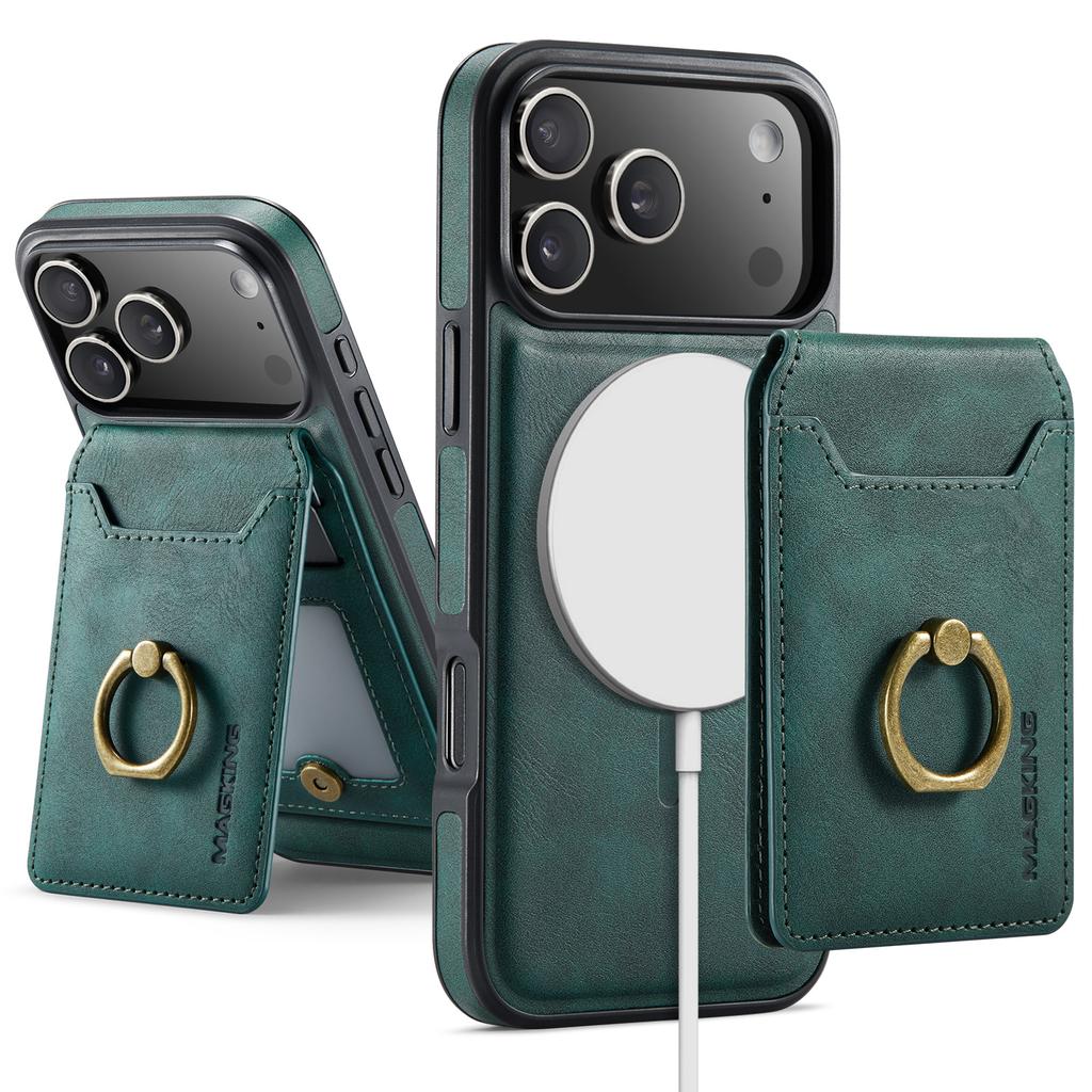 2 in 1 Detachable Magnetic Ring Holder Cards Solt Wallet Leather Case For iPhone 17 Pro Max 16 Plus 15 Plus 14 13 12 11 Cover