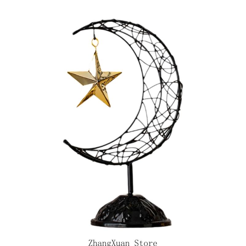 

Festives Metal Moon and Star Sculpture Desktop Decoration for Eid Festival Islamic Holidays Ornament for Living Space 3XUF чёрный