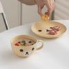 Cartoon Bear Face Coffee Mug Set Kawaii Ceramic Cup and Saucer for Milk Tea Aesthetic Japanese Style Large Capacity Tableware