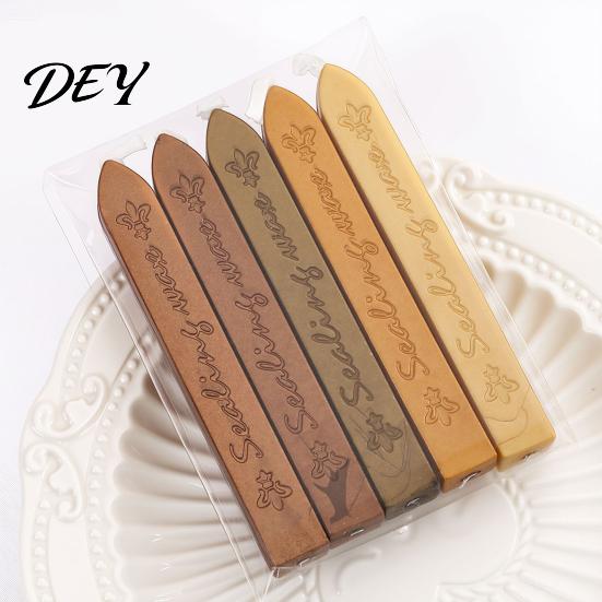 Wax Seal Beads for Invitations 5PCS Sealing Sticks, with Wicks, Classic Color Retro Letters Strips, Envelope And Vintage Craft Decor Stamp Supplies