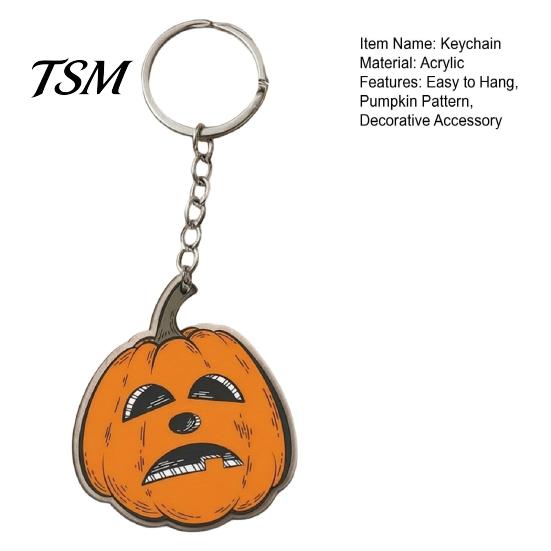 Pumpkin Pattern Charm Halloween Creepy Acrylic Keychain, Double-sided Head Key Ring Durable Metal Chain for Backpacks, Decorative Car Holiday