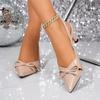 Women Sandals Pointed Toe Shallow Mouth Sandals  High-heeled Shoes Summer Elegant Bow Decorated Stiletto Black Women Shoes