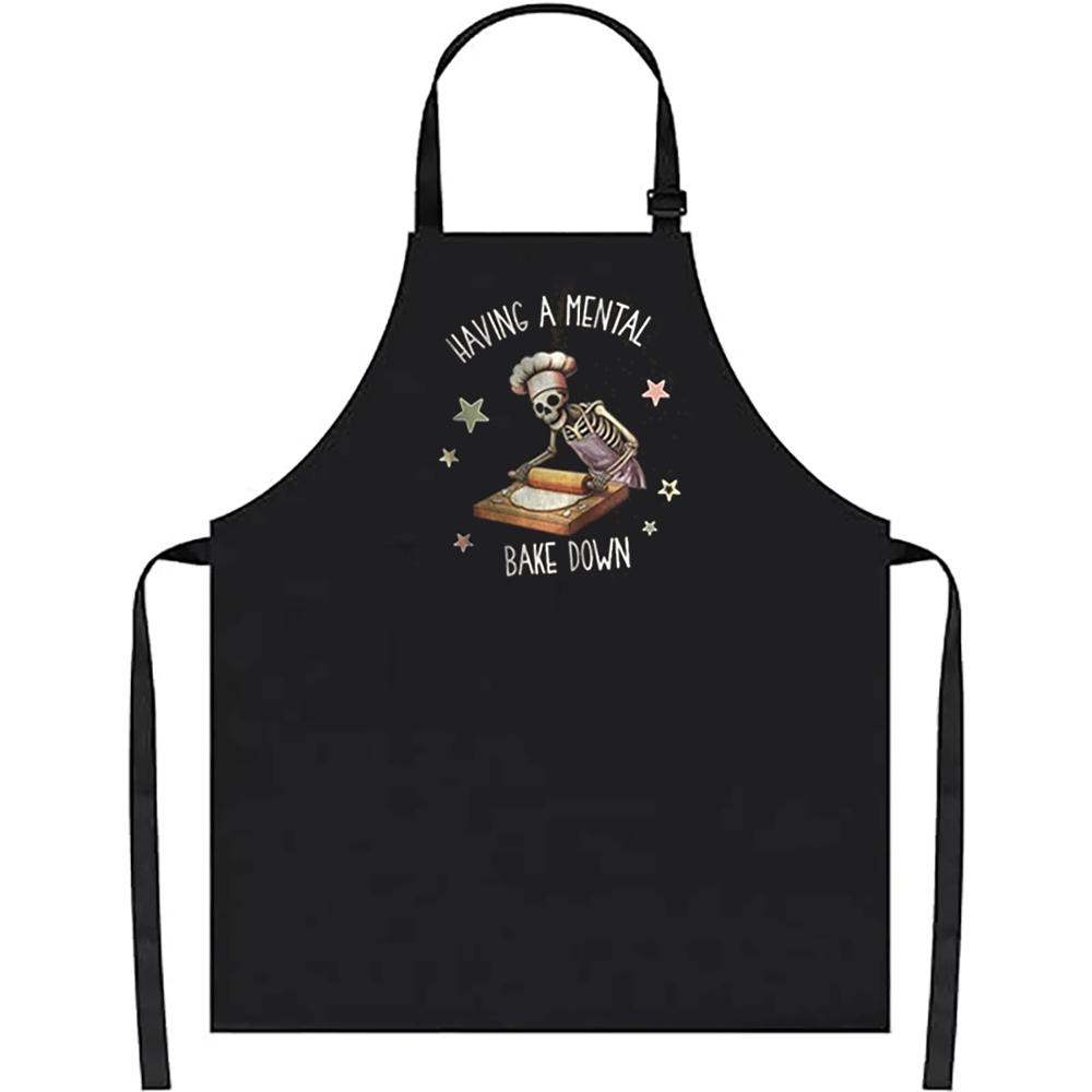 

Having A Mental Bake Down Apron Chef Skeleton Aprons Gift for Baker Cooking supplies Skull Gothic Halloween Kitchen Accessories 67x75cm