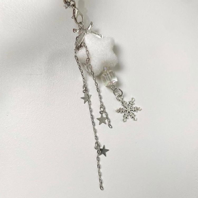 Unique Flocking Snowflake Star Phone Charm Winter Phone Jewelry Fashion Phone Ornament for Trendy Women Seeking Winter