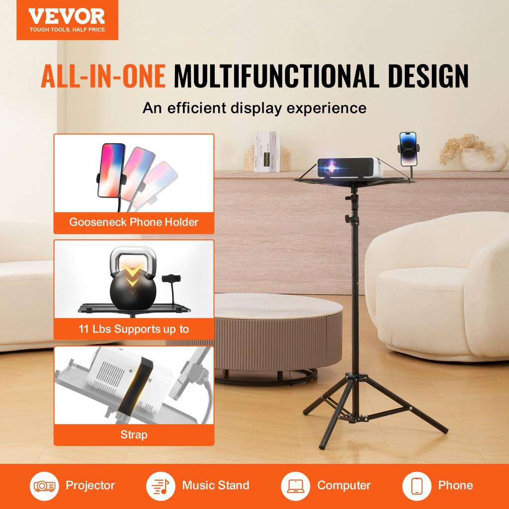 VEVOR Projector Stand, Laptop Stand Tripod Adjustable Height from 26.97 To 63 In