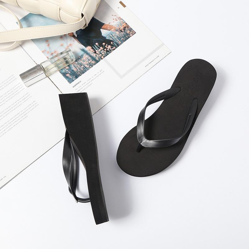 

Women s Solid Color Wedge Flip Flops 3cm Thick Platform Summer Beach Slippers Casual Non-slip Candy Color Outdoor Slides 35 чёрный