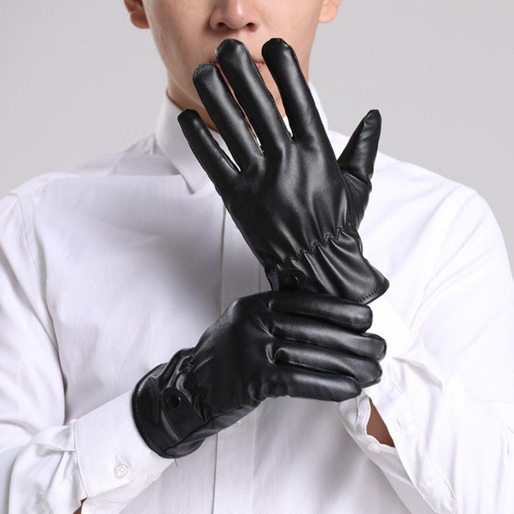 Winter Leather Thermal Warm Windproof Gloves Black Gloves Anti Slip Mittens Touchscreen