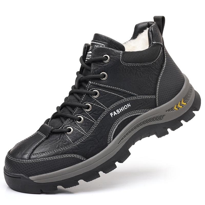 2024 autumn and winter new men's casual high-top cotton shoes men's thick-soled lace-up velvet warm snow boots outdoor 0896