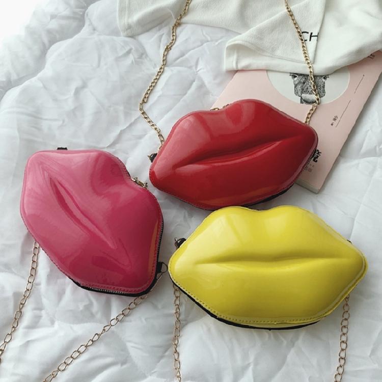 Schultertasche mit Kette, Kunststoff-Lippenform, Kleine Abendtasche mit Reißverschluss