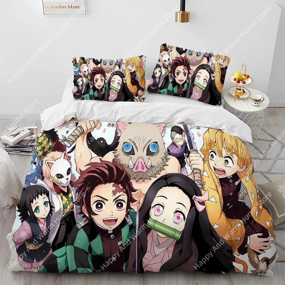 

Comforter Demon Slayer Bedding Set Kamado Nezuko King Queen Full Single Size Boys Teen Gift Comforter (quilt)-EU Single(135*200cm)3pcs