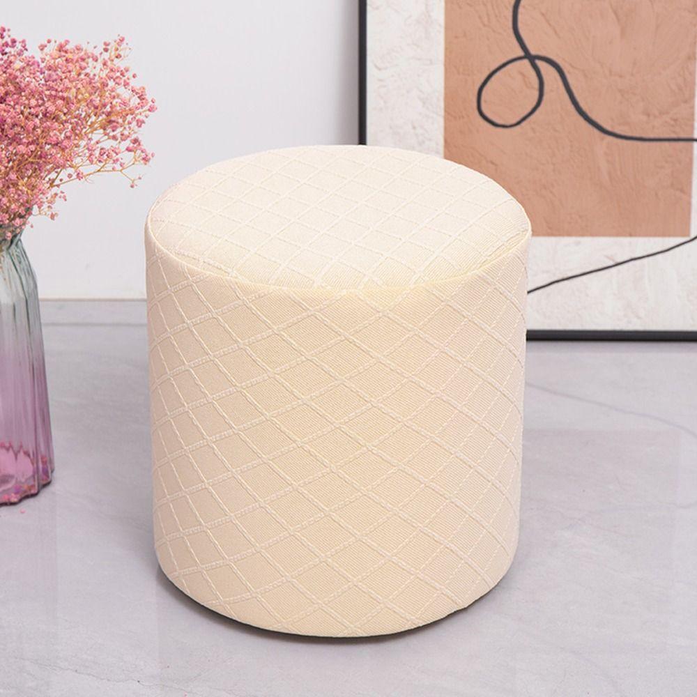 New Solid Color Jacquard Ottoman Cover Round Elastic Footrest Slipcover Soft Footstool Case Living Room