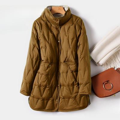 Women's Double Side Thin  Jacket Stand Collar White Duck Down Coat Women's Ultra-light Mid-length Parka Half-high Collar Button Coat