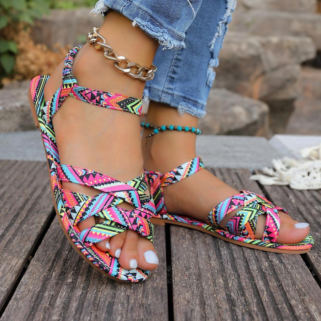 2025 New Women Sandals Bohemia Style Flat Sandals Women Outdoor Shoes Plus Size Retro Gladiator Shoes Women Zapatos De Mujer