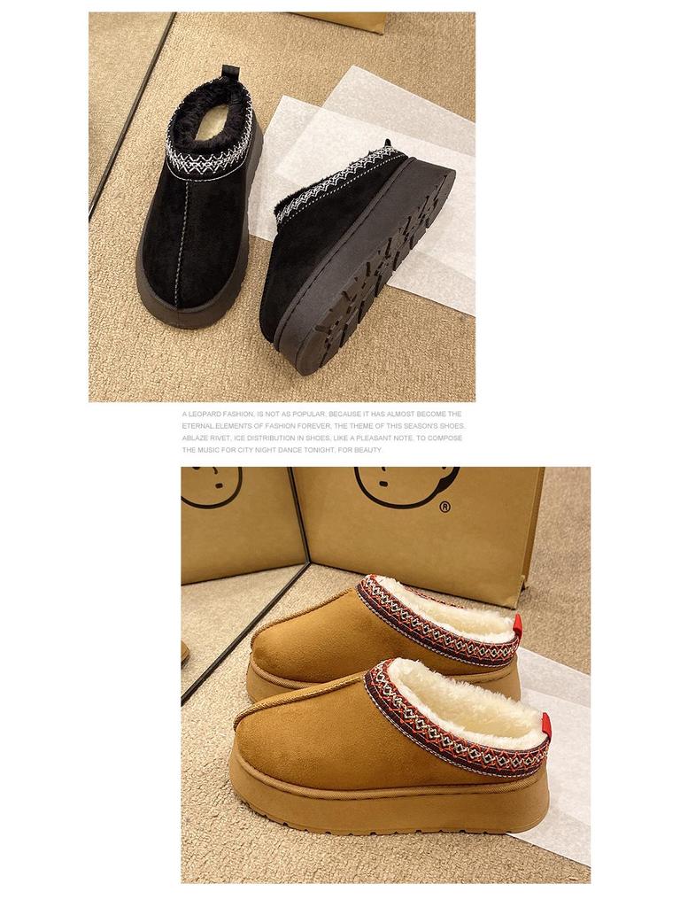 Europäische & Amerikanische Damen Schneestiefel - Wintermode Geschlossene Zehenpartie Plateau Hausschuhe mit Dicker Sohle & Warmer Baumwolle