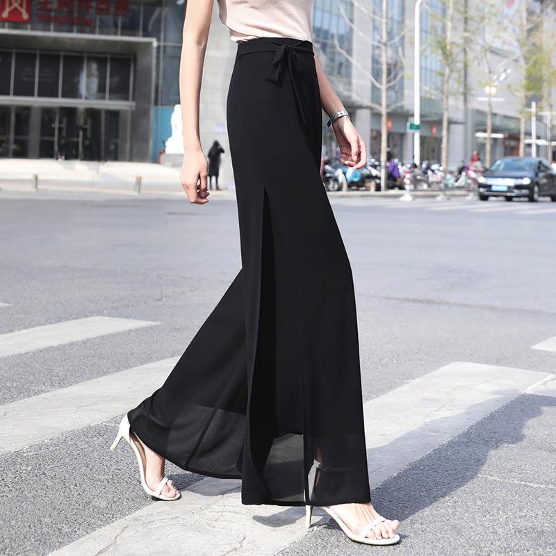 Women's High-Waist Chiffon Wide-Leg Summer Pants with Slit
