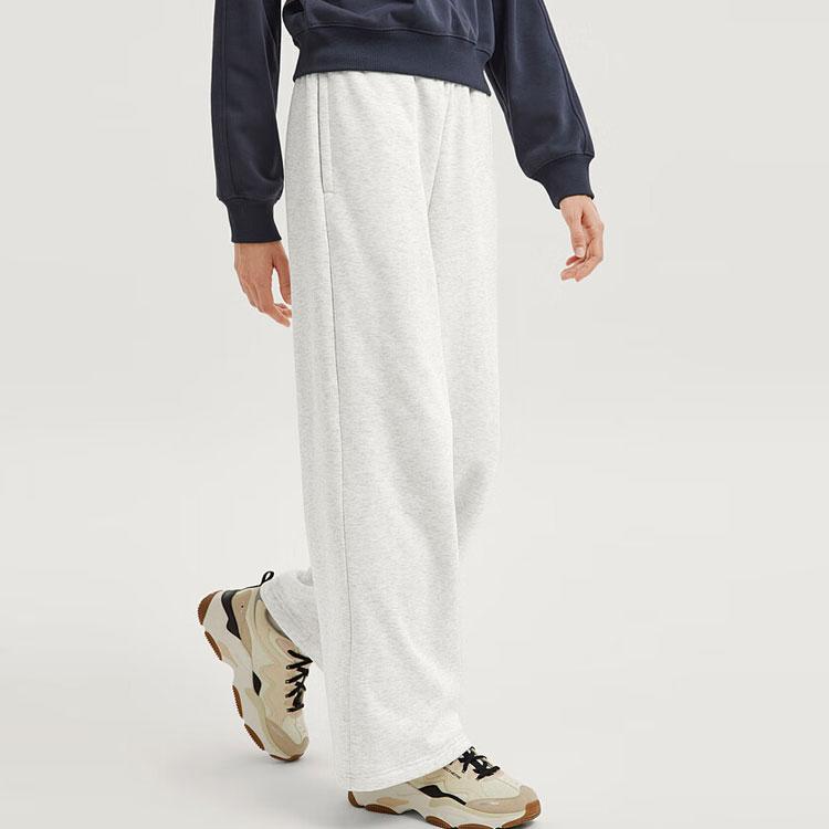 Skechers Yazan Series Solid Mid-Rise Straight-Leg Knitted Wide-Leg Casual Pants Women bottoms Cotton-Candy-White L423W153-0074