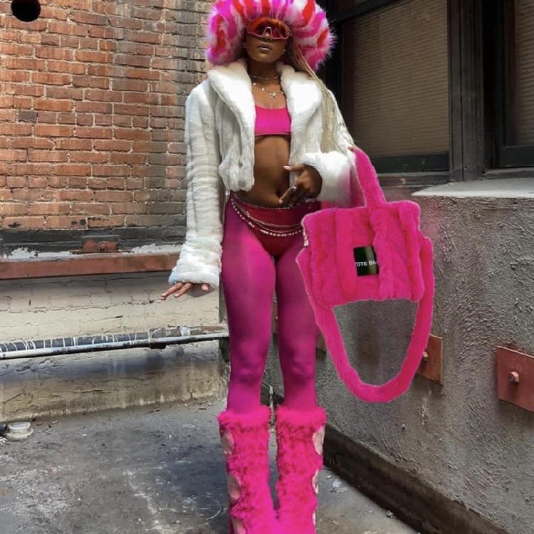 Womens Large Capacity Handbag Female Plush Messenger Bag Shoulder Crossbody Bag