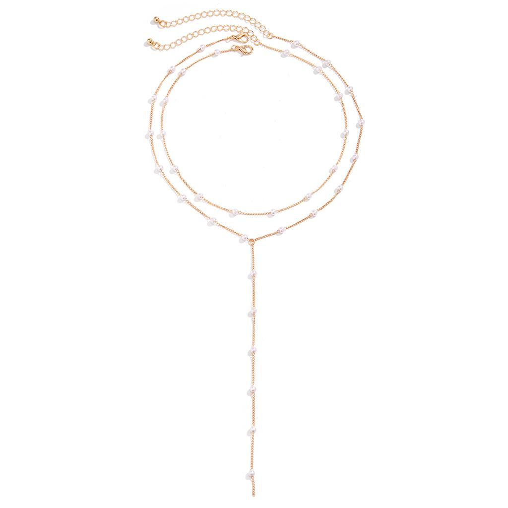 Ingemark Vintage Elegancki Długi Łańcuszek z Imitacji Pereł Naszyjnik Kobiety Goth Seksowne Koraliki Frędzle Choker na Klatkę Piersiową Akcesoria Ślubne