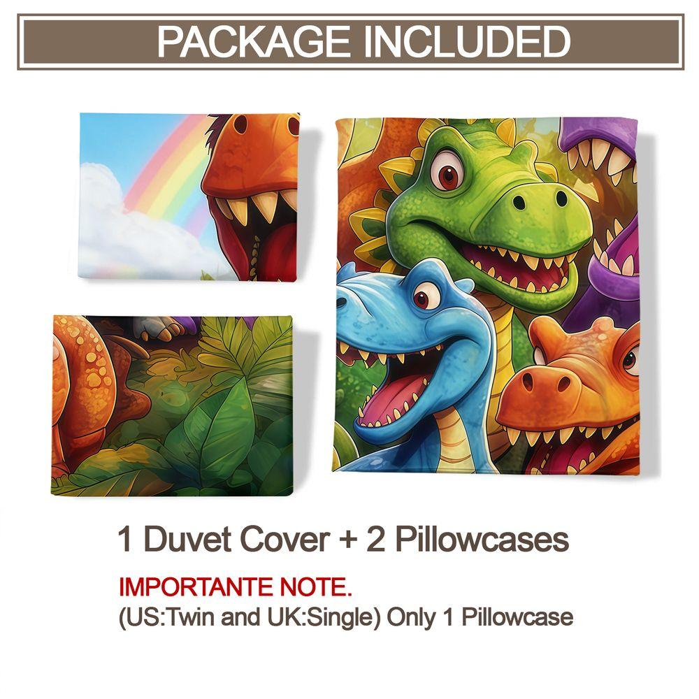 Dinosaur Duvet Cover Set Colorful Cartoon Dino Bedding Set Digital Print Quilt Cover Teen Bedroom Decor Soft Microfiber