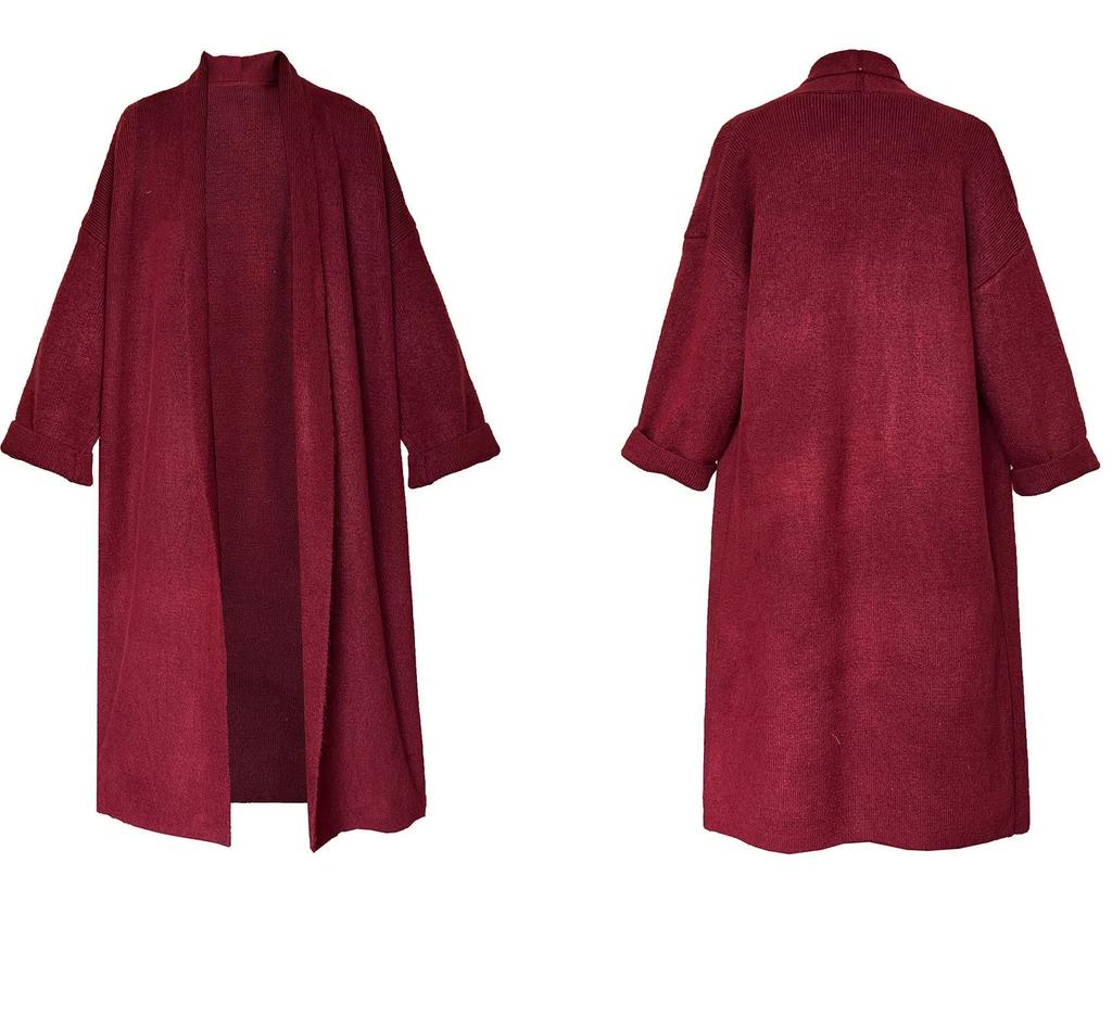 Cárdigan largo de punto, vestido de cuello alto, conjunto de dos piezas