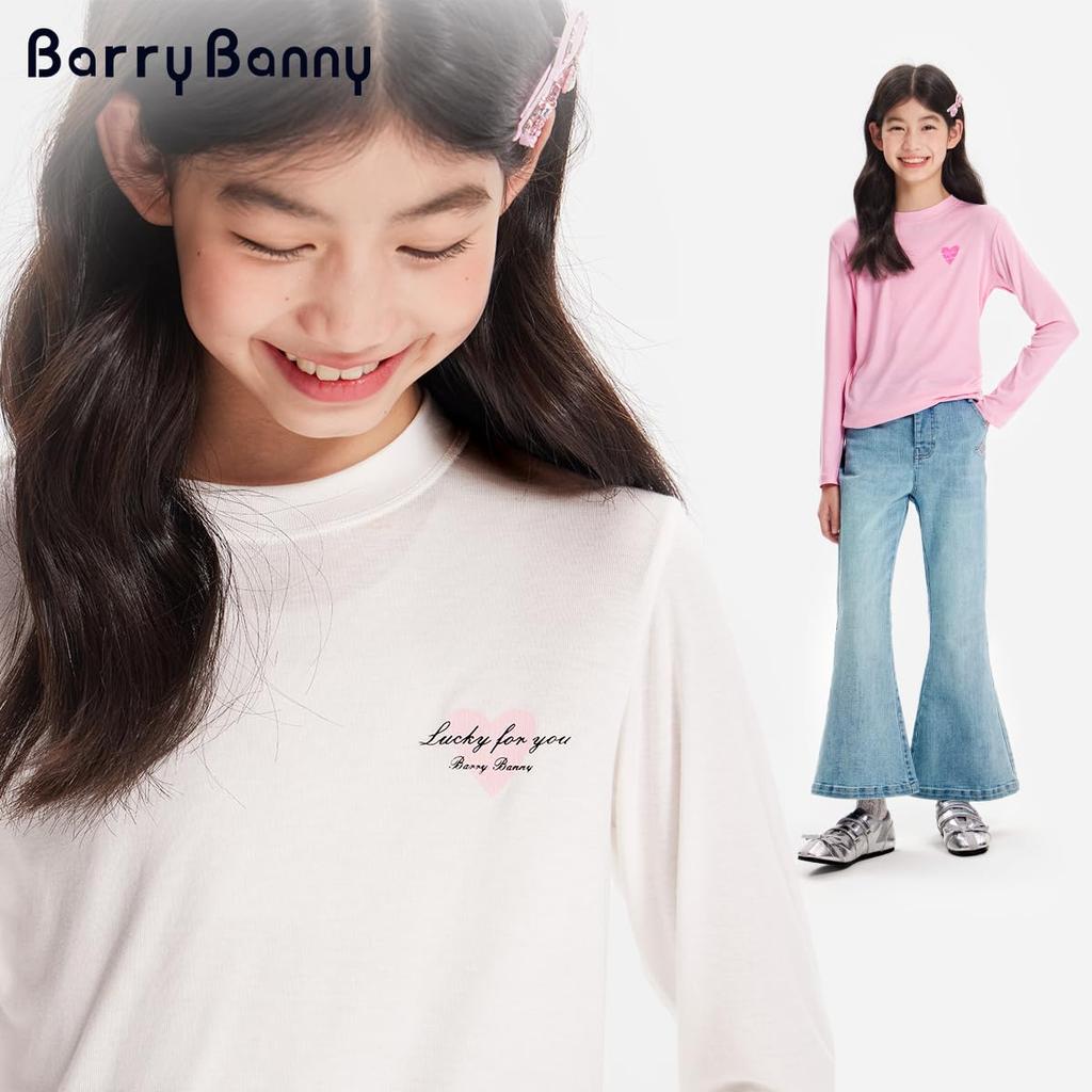 Barry Banny Long Sleeve Heart Round Slim Suitable for Elementary and Middle School and White Kids' Girls' T-Shirt, Modal, Print, Neck,