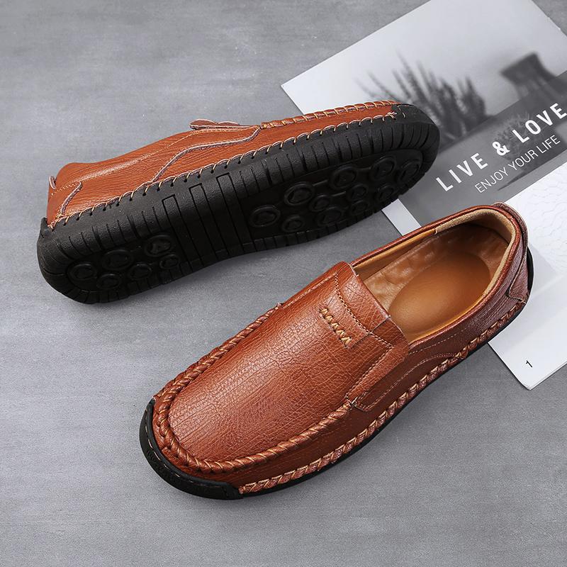 Summer Men's Shoes Men's Comfortable Breathable Walking Flat Men Shoes Large Men's Leather Shoes