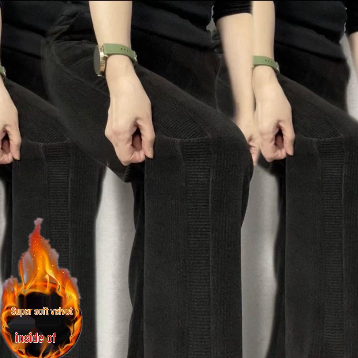 

Женские брюки с высокой посадкой, на флисовой подкладке, прямого кроя, осенне-зимняя мода, утолщенные для тепла, стройнящие, свободного повседневного кроя 4XL