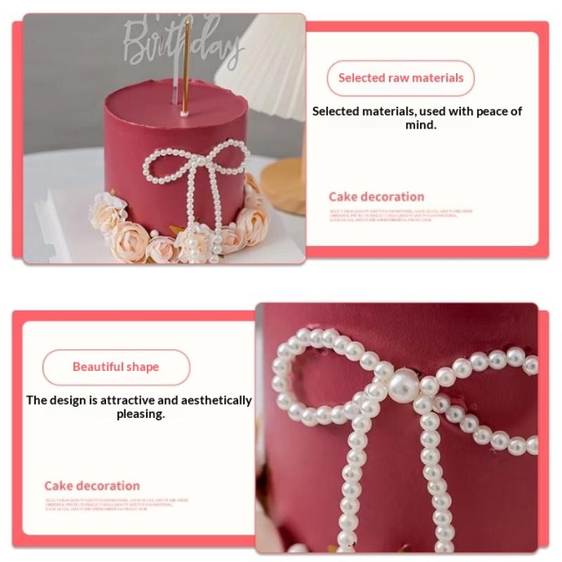 5/10Pcs Pearl Bow Cake Decoration, Suitable For Single Party, Birthday, Baptism, Wedding, Princess Themed Party Decoration