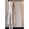 Retro Xiaofei sleeve floral suspender dress for children, slim and thin, beautiful split-ended long dress in summer